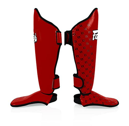 Fairtex SP5 남성, 여성, 아동용 무에타이 정강이 보호대 | 정강이는 프리미엄, 경량 및 내구성 | 훈련 또는 스파링 중에 정강이 부목을 방지하기 위한 확장된 보호 기능 - color: 레드, size: X-Large