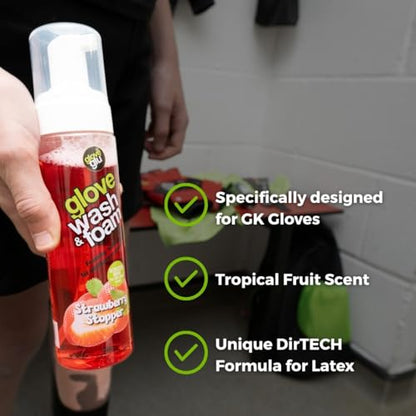 gloveglu Goalkeeper Gloves Wash & Foam | Specialized Foaming Wash Solution with DirTECH Latex Cleaning Formula | Deep Cleans Dirt & Sweat While Maintaining Grip and Glove Performance | 200ml - color: Strawberry Stropper