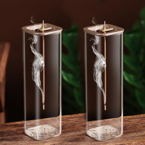 Insence-Stick Holder [Anti-Ash Flying], Modern Incense Burner Holder with Removable Glass Ash Catcher, for Home Decor Yoga Meditation (2 Pack Champagne Gold) - color: 2 Pack Champagne Gold