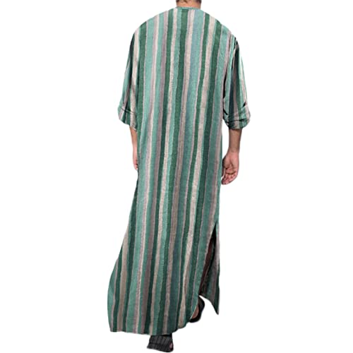 Mens Muslim Thobe Saudi Arabic Islamic Middle East Long Gown Dress Long Sleeve Crew Neck Clothing Ramadan Jubbah - color: #0a-green, size: 3X-Large
