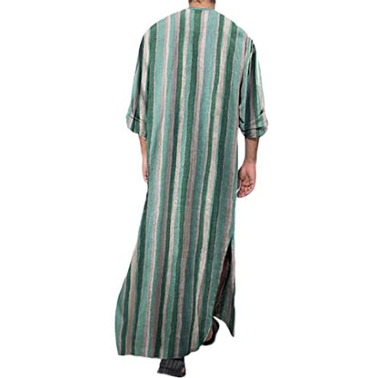 Mens Muslim Thobe Saudi Arabic Islamic Middle East Long Gown Dress Long Sleeve Crew Neck Clothing Ramadan Jubbah - color: #0a-green, size: X-Large