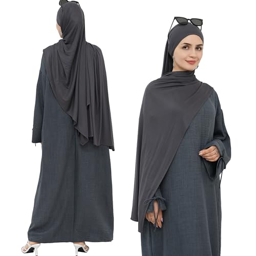 Women 1PC Abaya Dress Simple Kaftan Eid Dress for Women Muslim Casual Robe Fashion Jilbab Dubai Travel Outfits - color: Dark Grey, size: Medium