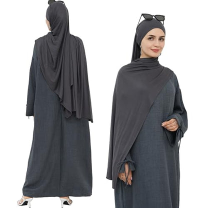 Women 1PC Abaya Dress Simple Kaftan Eid Dress for Women Muslim Casual Robe Fashion Jilbab Dubai Travel Outfits - color: Dark Grey, size: Medium