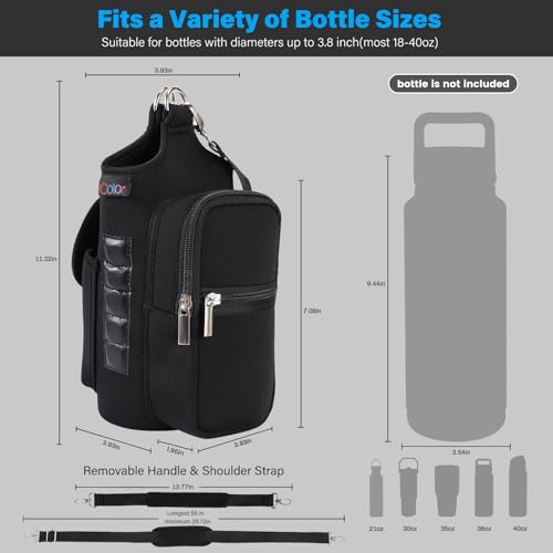 icolor Magnetic Gym Bag Water Bottle Carrier Holder with Phone Pockets & Shoulder Strap,Gym Magnetic Bag 5 Built-in Magnets Gym Accessories Organizer Sling Bottle Bag Pouch Sleeve - color: PureBlack