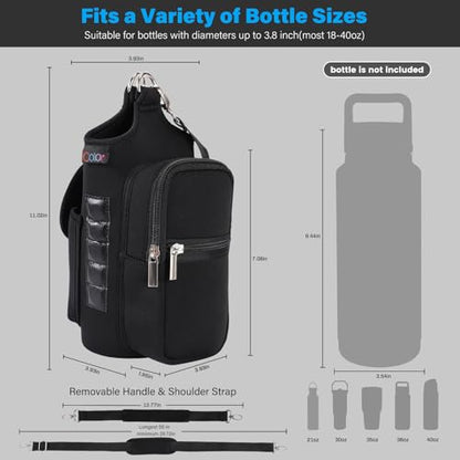 icolor Magnetic Gym Bag Water Bottle Carrier Holder with Phone Pockets & Shoulder Strap,Gym Magnetic Bag 5 Built-in Magnets Gym Accessories Organizer Sling Bottle Bag Pouch Sleeve - color: PureBlack