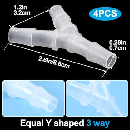 4 Pcs 3/8 Inch Y Shape Splitter Tubing Connectors, Plastic Barb Hose Fitting Tee Shape Tubing Connector, Universal 3 Way Oxygen Splitter Joint Splicer for Air Line Gas Fuel Pipe - White - size: 3/8inch