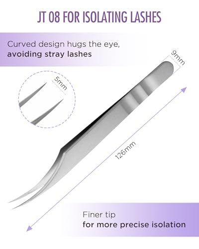 BEYELIAN Eyelash Extension Tweezers, Professional sticker tweezers | Eyelash Extension Tweezers, Professional sticker tweezers for crafting Curved Tip Stainless Steel JT09 - style: JT09