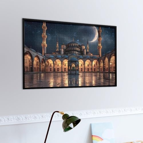 Blue Mosque Islamic Muslim Jigsaw Puzzles for Adults Wooden Puzzle for Home Party Decor 1000 PCS - size: 1000 PCS
