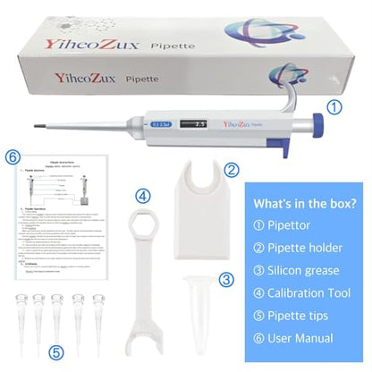 High-Precision Adjustable Single Channel Pipettor 0.1-2.5ul for Laboratory | High Accuracy, Manual Variable Volume Micropipette Compatible with Molecular Biology and Cell Culture Research - size: 0.1-2.5ul(2)