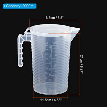 PATIKIL Graduated Beaker, 2000ml PP Plastic Liquid Measuring Cup Double Sided Black Graduations with Handle Lid and Spout for Lab Kitchen Home - size: 2000ml