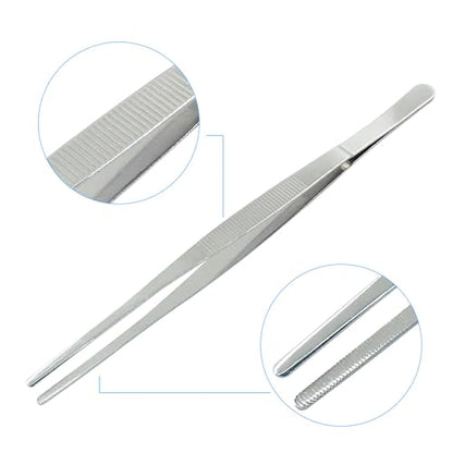 2 Pcs 10 Inch Stainless Steel Forceps, Straight Metal Tweezers General Application for Kitchen, Crafts, Plants - size: 10 Inch