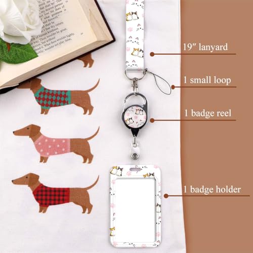 Cats Lanyard Badge Holder Retractable Clip, Vertical ID Card Protector & Badge Reel with Belt Clip Cute Design for Girls Kids Women - color: Cute Cat