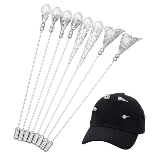 8Pcs Vintage Hat Pin Lapel Stick Pin Brass Elegant Decorative Long Needle Pins for Hat Tie Scarf Badge Suits Cardigan Brooches Jewelry Accessories Wedding Birthday Party - style: Pearl