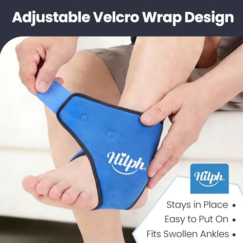 Hilph Ankle Ice Pack Wrap for Swelling, Reusable Gel Cold Pack for Ankle Sprained, Hot Cold Compress for Surgery Recovery, Plantar Fasciitis, Foot Pain Relief, Swelling, Achilles Tendonitis, Blue