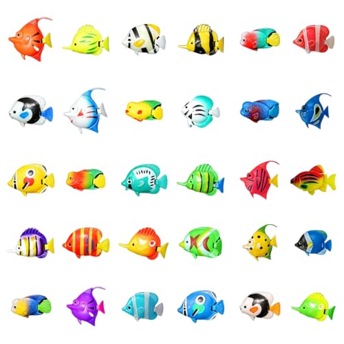 30 Pieces Artificial Aquarium Fish Tank Decorations Ornaments Plastic Lifelike Floating Fake Fish Multicolor Beta Decor Accessories for Bubble Tube Lamp - color: Fish