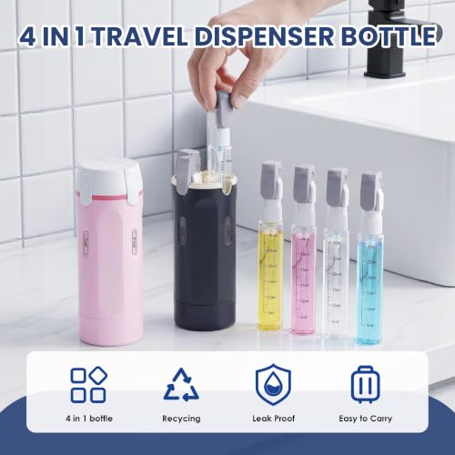 4 in 1 Travel Dispenser Bottle,4 Pack 30ML Travel Bottles for Toiletries, Leak Proof Travel Size Containers (Black, OneSize) - color: Black