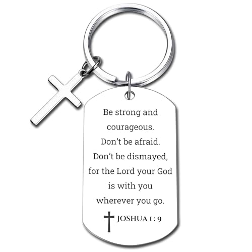 GiftYou Inspirational Scripture Metal Key Chains with Cross Pendant - Bible Verse Keychain Religious Gift for Christian - color: Joshua 1:9