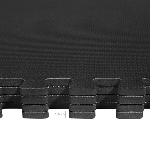 OLIXIS Puzzle Exercise Mat with EVA Foam Interlocking Tiles for MMA, Exercise, Gymnastics and Home Gym Protective Flooring, 1/2" Thick, 144 Square Feet, Black - color: Black, style: 1/2"|6 Tiles|144 Sq Ft