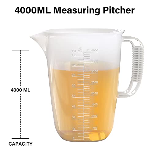 1 Gallon Measuring Pitcher, 134oz Extra Large Measure Pitcher-Convenient Conversion Chart-Strong Handle, Heat Resistant Plastic 1 Gallon Measuring Container for Pool Chemicals,Motor Oil, Lawn and Cook - color: 134Oz/4L/009