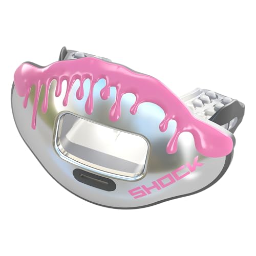 Shock Doctor Football Lip Guard Mouthpiece with Strap – Breathable, Wide Opening – Adult & Youth OSFA - color: Pink/Silver