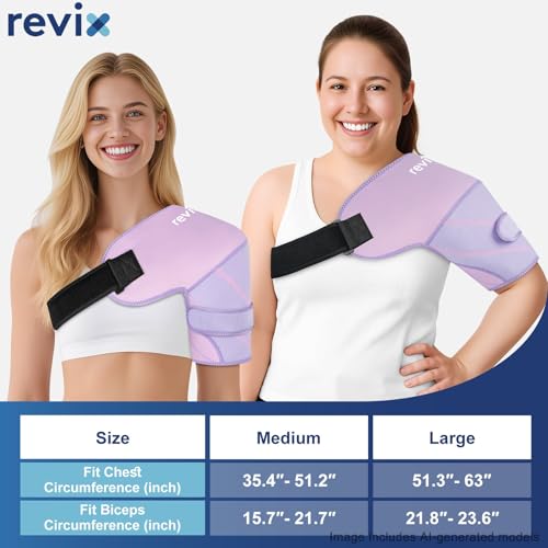REVIX Shoulder Ice Pack Wrap, 2 Gel Packs+1 Shoulder Brace for Rotator Cuff and Arm, Reusable Gel Cold Therapy Wrap for Discomfort Relief & Muscle Relaxation, Easy to Wear & Remove, Purple - size: Medium, style: Purple, 2 Gel Packs+1 Shoulder Brace