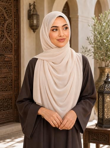 Women’s Chiffon Hijab Scarf - Heavyweight Solid Color Shawl & Wrap, Soft Breathable Headwrap for All Seasons - color: Mcgjxfs2604-beige