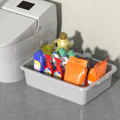 Light Gray Bus Tub, 35 L Plastic Commercial Bus Tubs, 4 Packs | Food Service Bus Box for Restaurant, Food Preparation, Frozen Food, Storage, Washing Dishes, Transportation and Cleaning - size: 35 L