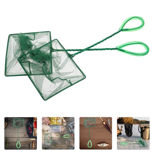 VICASKY 2pcs Small Fine Mesh Fish Nets with Square Frame for Aquarium and Fish Tank Cleaning, Portable Handheld Shrimp and Goldfish Net for Pond and Home Use