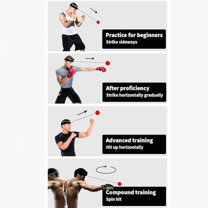 Adjustable Headband Boxing Reflex Ball Set with Varying Weight Balls, Boxing Training Equipment for MMA, Speed, Reaction, Timing, Focus and Hand Eye Coordination Training for Adults