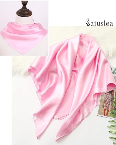 Saiusloa Solid Color Neck Scarf For Women Square Satin Head Scarves headband Bandanas 23.6× 23.6 inches - color: 8-pink