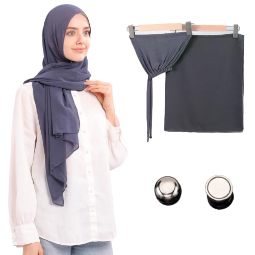 Jonglroy Muslim Chiffon Hijab magnets Head Scarf with Matching Tie Back Jersey Undercap - color: Dark Blue
