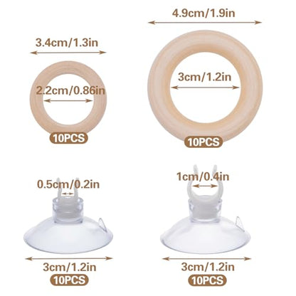 20 PCS Air Plant Holder Suction Cup, 2 Sizes Small Wooden Tillandsia Hanger with Suction Cups for Smooth Glass, Tile, Window, Metal Surface Home Decor Display (Plants Not Included)