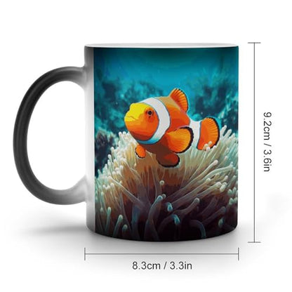 Clown Fish Coffee Mug Heat Sensitive Discoloration Ceramic Cup Personalized Color Changing Coffee Cups Unique Cup Gift for Family Friends Birthday Aniversary