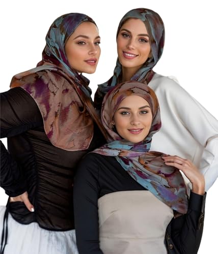 ZGMYC Watercolour Floral Printed Hijab Scarf for Women Soft Modal Cotton Instant Hijab Head Wraps Shawls Long Scarves - color: Color 1