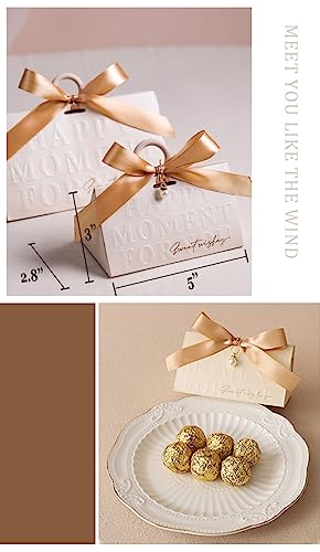 ZJSXINDI Boxes Gift Wrap Boxes Pale Beige Gift Box 5"x 3" For Party Favor, Weddings, Bridal Showers, Bridesmaids... Gift Wrap Boxes Bulk for Crafting (50 Pcs champagne ribbons) - color: 50 Pcs champagne ribbons