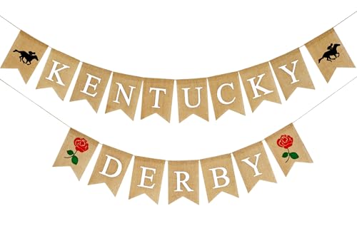 Kentucky Derby Burlap Banner Horse Race with Rose Kentucky Derby Party Decorations Photo Booth Backdrop - color: Multicolor