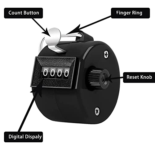 Counter Clicker 4-Digit Number Count, Handheld Mechanical Counters Clickers Pitch Counter for Coaching, Knitting, People, Lap, Fishing, Golf, Toddler & Fidget（6 color You can choice - color: 4pack-black+white