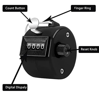 Counter Clicker 4-Digit Number Count, Handheld Mechanical Counters Clickers Pitch Counter for Coaching, Knitting, People, Lap, Fishing, Golf, Toddler & Fidget（6 color You can choice - color: 4pack-black+white