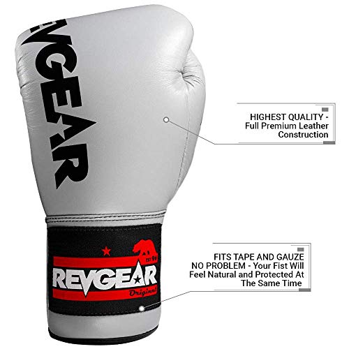 Revgear F1 Competitor Pro Lace Boxing Glove | Premium Leather | Lace-up - color: Gray, size: 12 OZ