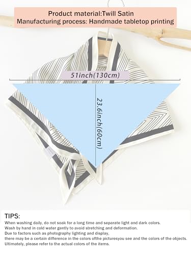 Triangle Shawls Scarf Head Hair Neck For Women Scarves Fashion Silk Feeling Lady Lightweight 51 * 23.6inch - color: K23-white Background With Black Lines（51*23.6inch）