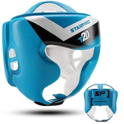 Starpro Boxing Headgear for Men Women - Safety Headguard with Padding - Muay Thai MMA Training Sparring Karate - color: Solar blue / White, size: Small
