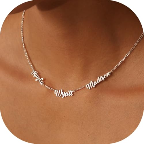 Ajiangwu 18K Gold Plated Name Necklace Personalized,Multiple Custom Name Necklace Family Necklace with Kids Names Customized Choker Necklace for Women - color: 3 Names