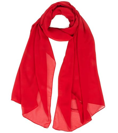Mealah Women Lightweight Breathable Chiffon Scarf Solid Color Long Fashion Scarves Sun Protection Shawls Wrap - color: Red