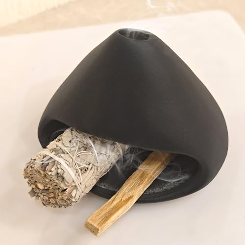 Yawlsow Palo Santo Holder Burner, Charcoal Bakhoor Incense Burner,Smudge Bowl,Sage Holder,Ash Catcher for Meditation Zen Decor (Black) - color: Black