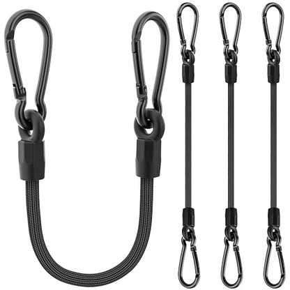 Bungee Cords with Hooks, 12 Inch Long Heavy Duty Bungee Cords with Carabiner Clip Outdoor, 1/3 Inch Black Extra Strong Elastic Rope with Carabiner Hooks for Camping, Tarps, Bike Rack, Tent, 4 Pack - size: Upgraded - 12"- 4 pcs