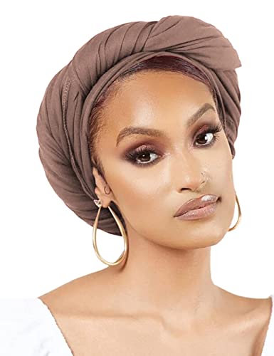 Nonbongoy Head Wraps for Black Women 71"x32" Long Soft Jersey Hijab Turban - color: 1- Camel Headwrap