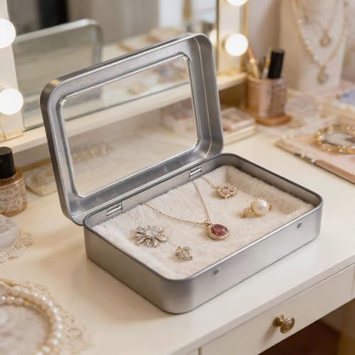 Rectangle Metal Tins with Hinged Window Lids, Silver, 24 Pieces | Hinged Window Lids, Mini Storage Organizer Set, For Home Kitchen, Office and School Supplies - color: Silver