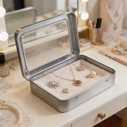 Rectangle Metal Tins with Hinged Window Lids, Silver, 24 Pieces | Hinged Window Lids, Mini Storage Organizer Set, For Home Kitchen, Office and School Supplies - color: Silver