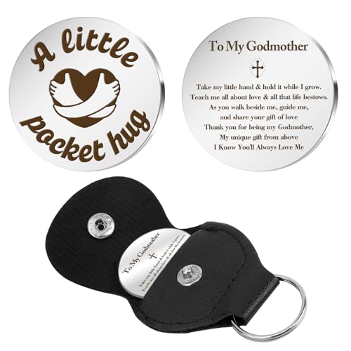 Prrivnix Inspirational Gifts Spiritual Gifts Friend Gifts Keychain Pocket Hug Token With Leather Gifts Valentines Day Gift - color: Silver-thank You Godmother