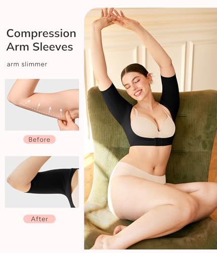 LODAY Arm Compression Sleeves for Women Lipo Upper Arm Shaper Post Surgery Slimming Arm Sleeve - color: Black, size: Large-X-Large